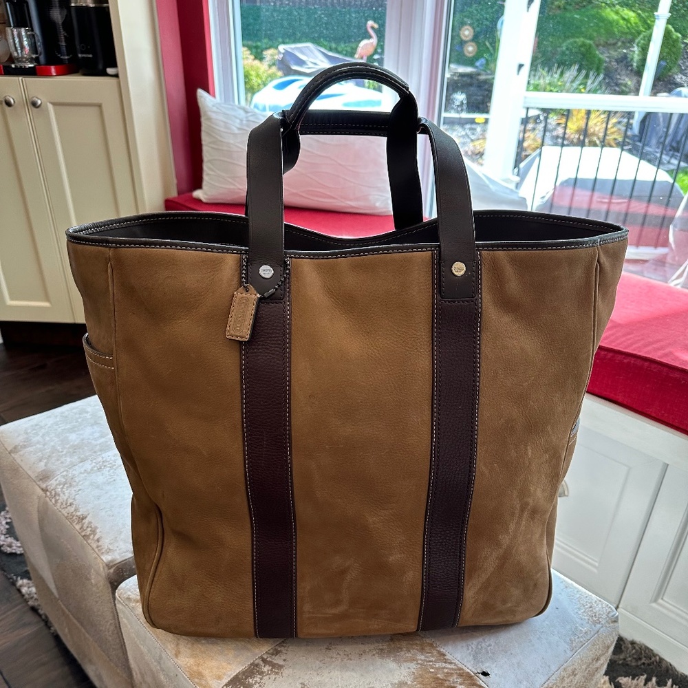 Coach Brown Suede Tote with Dark Brown Leather Trim
